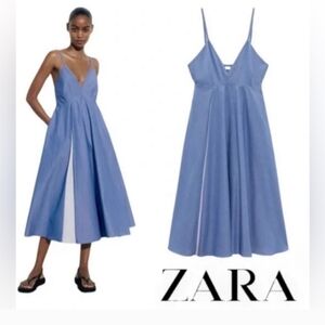 Zara Blue Woman's Poplin Striped Dress Small